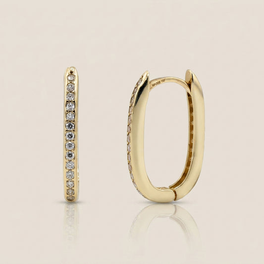 Aretes Largos Huecos con Circonias en Oro Amarillo de 10K