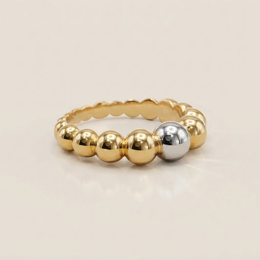 Anillo Bolitas Hueco en Oro Amarillo & Blanco de 10K