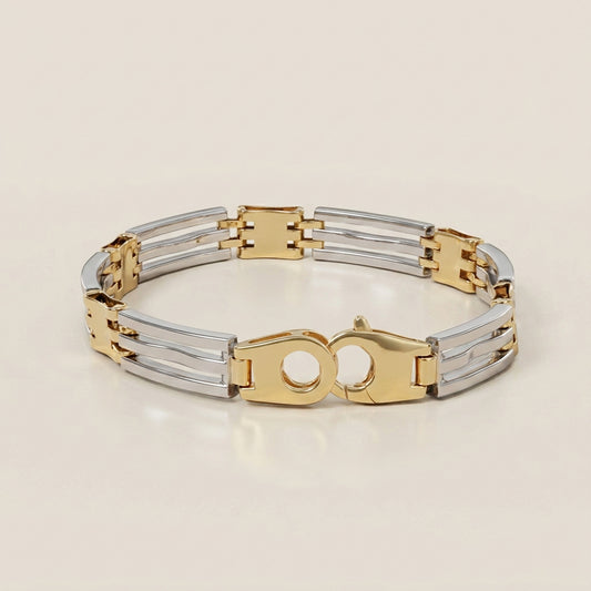 Pulsera Doble Eslabón en Oro Amarillo y Blanco de 14K