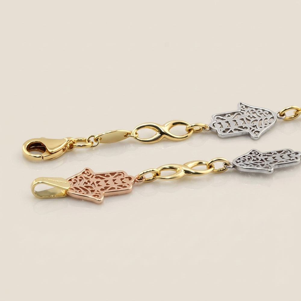 Pulsera Mano de Fátima en Oro Amarillo y Blanco de 14K