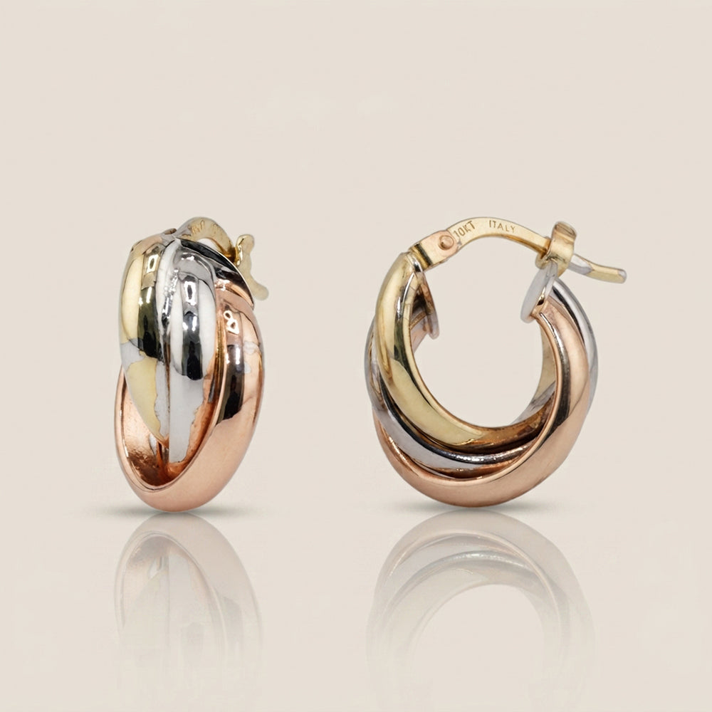 Aretes Cruzado en Oro Combinado Amarillo y Blanco de 10K