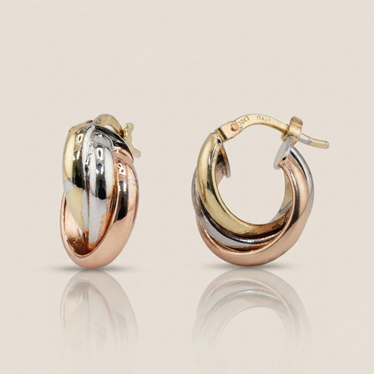 Aretes Cruzado en Oro Combinado Amarillo y Blanco de 10K