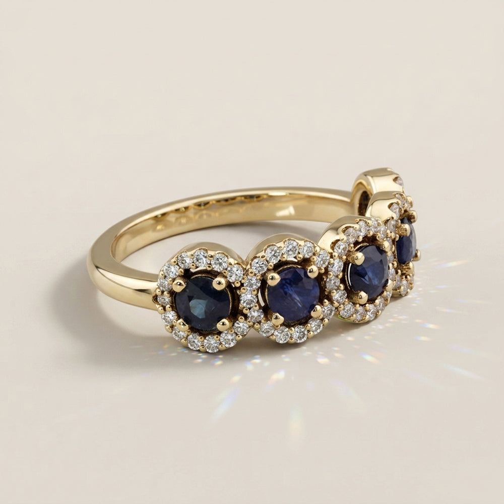 Churumbela Halo de Zafiros y Diamantes en Oro Amarillo de 14K