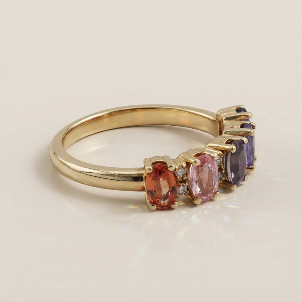 Churumbela Camila con Zafiros Multicolor y Diamantes en Oro Amarillo de 14K