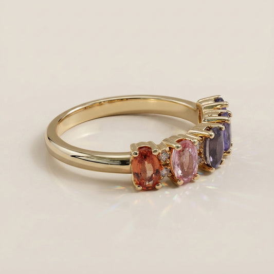 Churumbela Camila con Zafiros Multicolor y Diamantes en Oro Amarillo de 14K