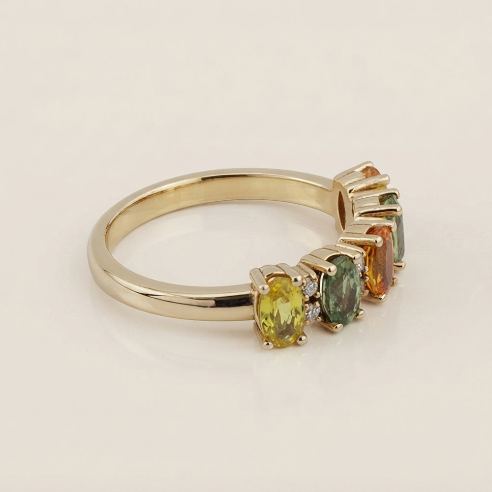 Churumbela Camila con Zafiros Multicolor y Diamantes en Oro Amarillo de 14K