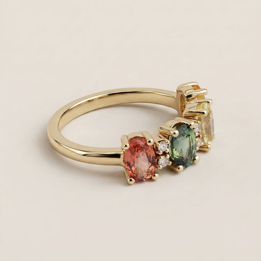 Churumbela Camila con Zafiros Multicolor y Diamantes en Oro Amarillo de 14K