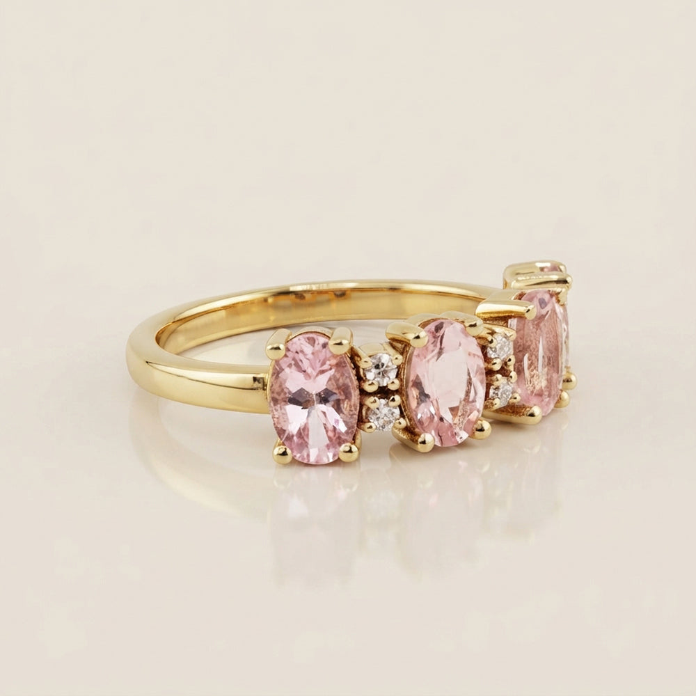 Churumbela Camila con Morganitas y Diamantes en Oro Amarillo de 14K