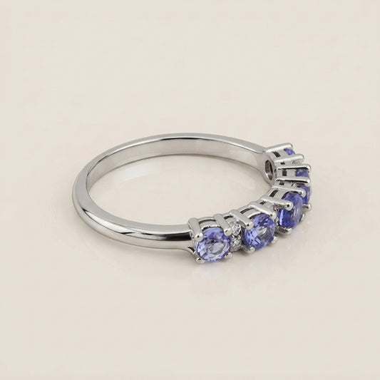 Churumbela Isabel con Tanzanitas y Diamantes en Oro Blanco de 14K