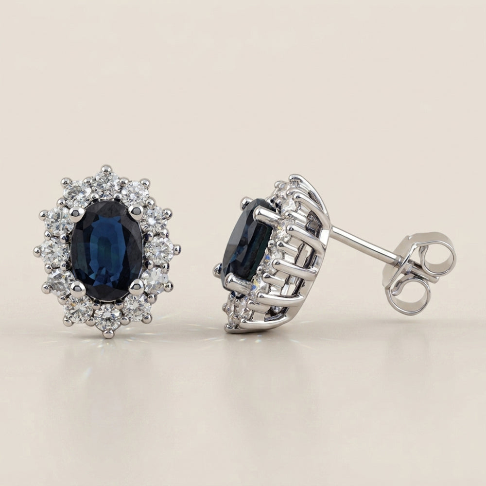 Aretes Lady D con Zafiros y Diamantes en Oro Blanco de 14K