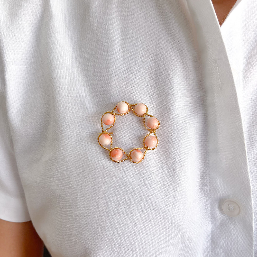 Broche de Corales en Oro Amarillo de 14K
