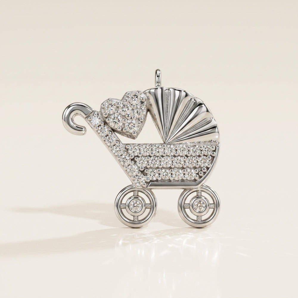 Dije Carriola de Diamantes en Oro Blanco de 14K