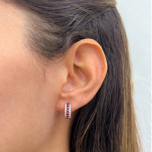 Arracadas de Rubíes y Diamantes en Oro Blanco de 14K