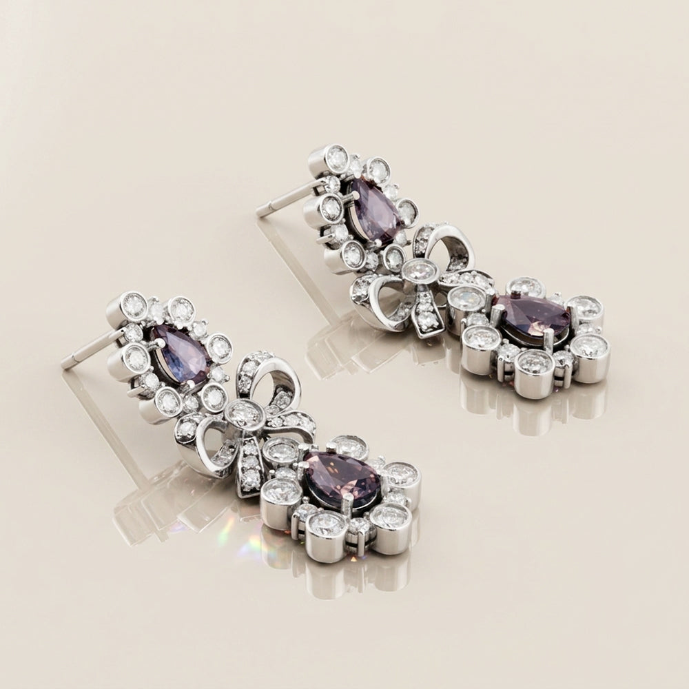 Aretes Franceses de Zafiros con 2.31 CTS Total y Diamantes con 2.55 CTS Total en Oro Blanco de 14K