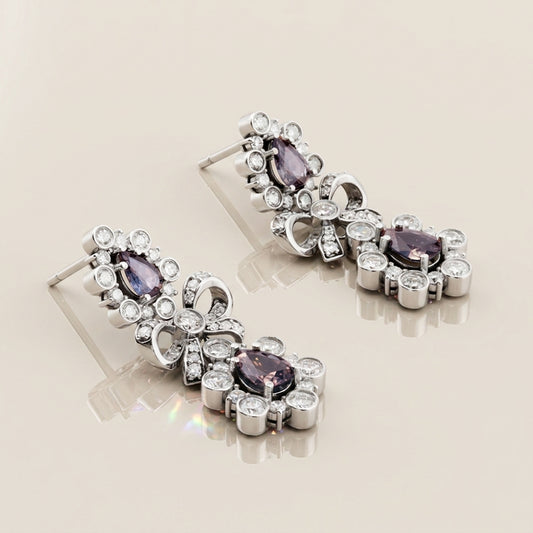 Aretes Franceses de Zafiros y Diamantes en Oro Blanco de 14K