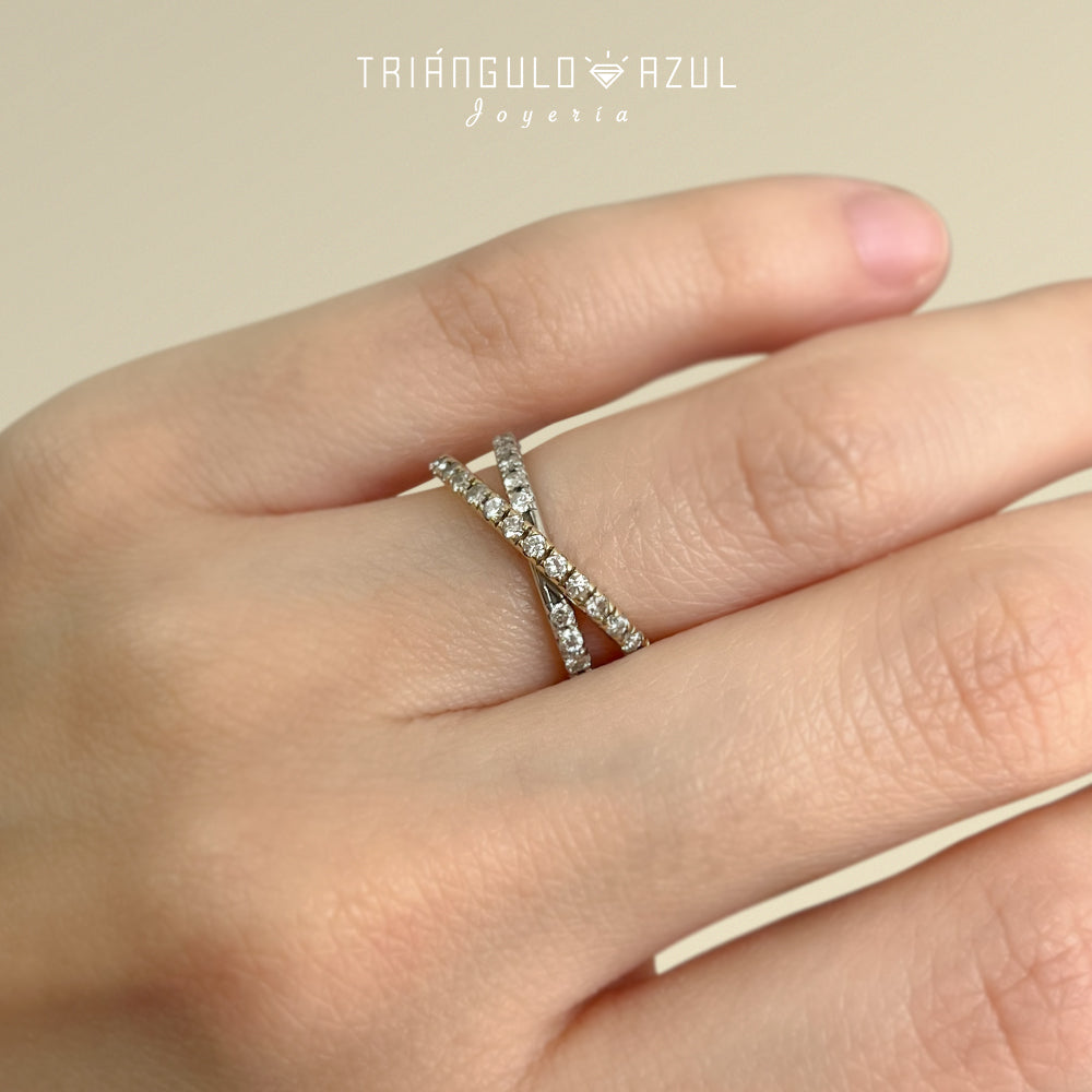 Churumbela Cruzada de Diamantes en Oro Amarillo y Oro Blanco de 14K