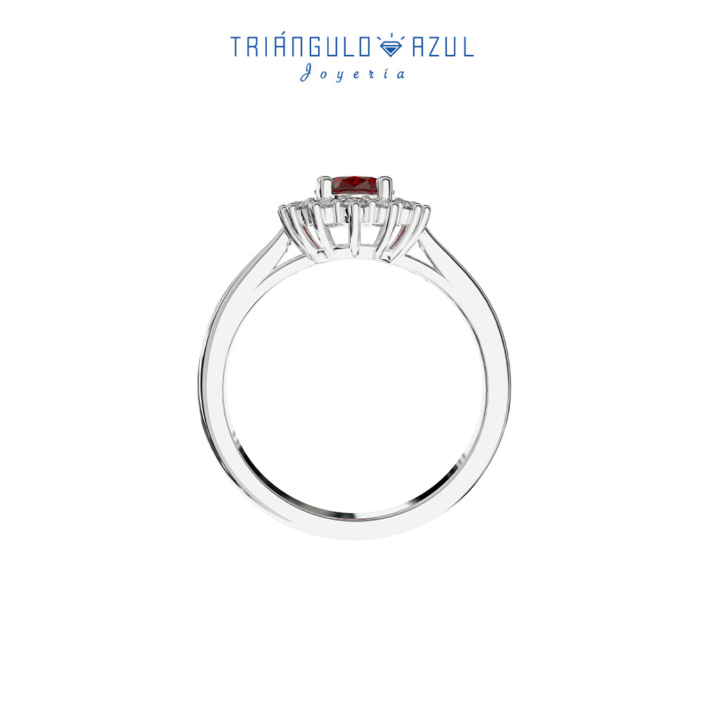 Anillo Lady D de Rubí con 1.01 CTS + Diamantes con 0.30 CTS Total en Oro Blanco de 14K