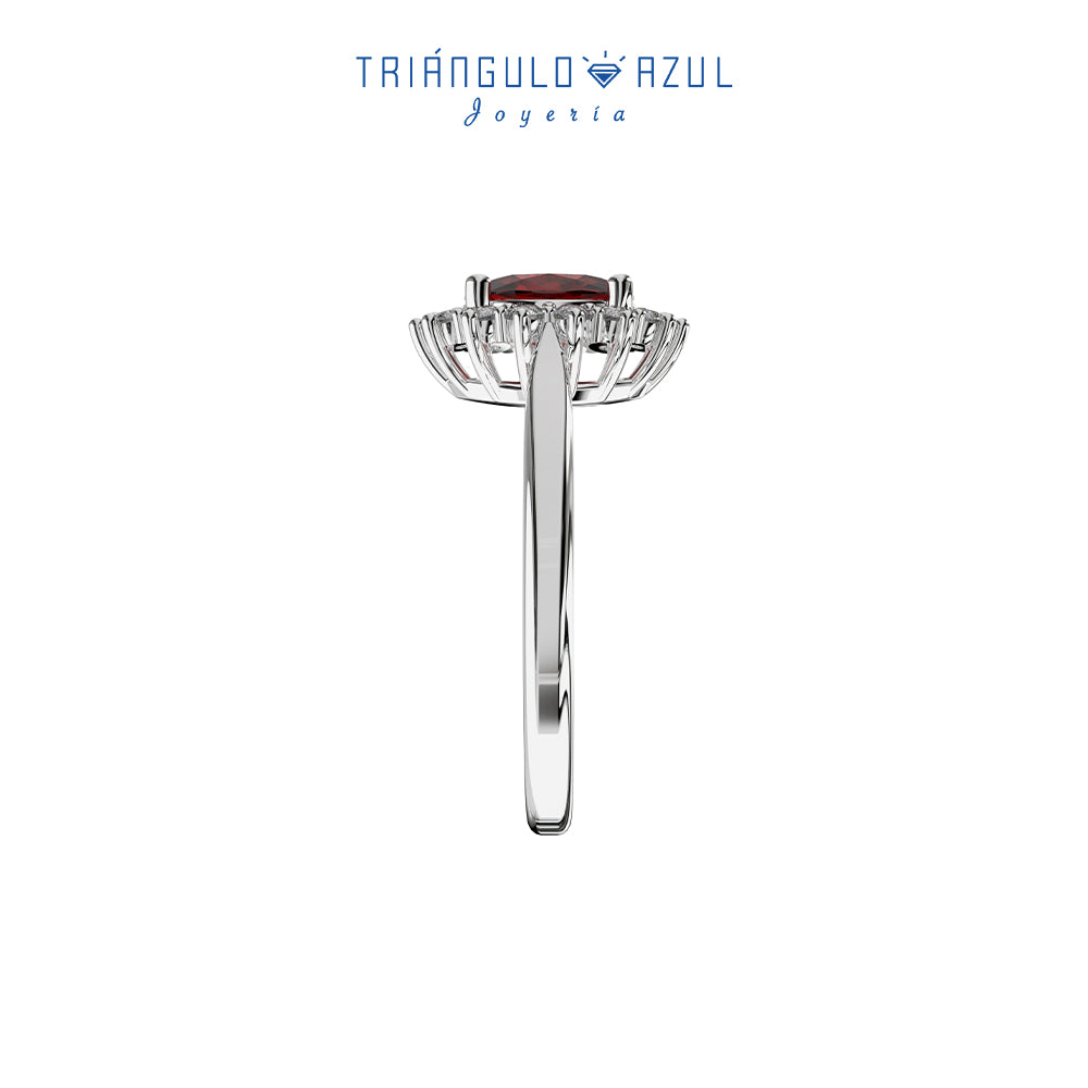 Anillo Lady D de Rubí con 1.01 CTS + Diamantes con 0.30 CTS Total en Oro Blanco de 14K