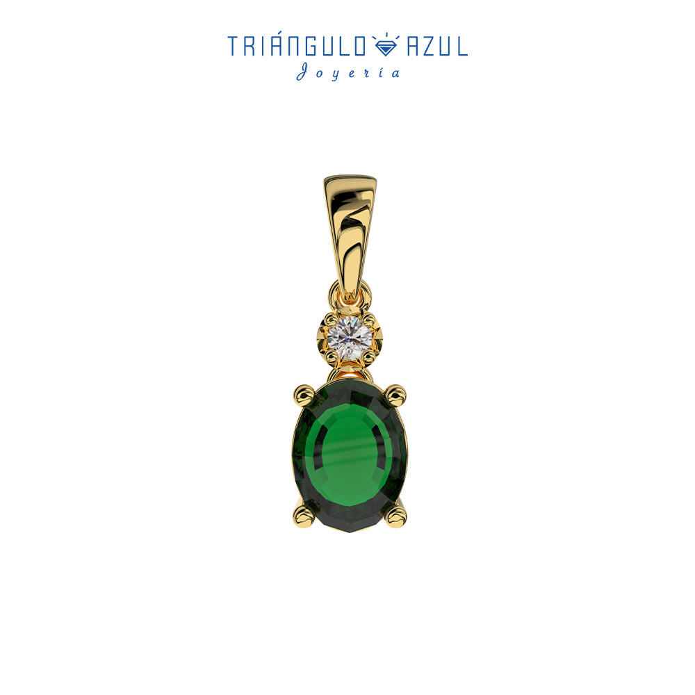 Dije Esmeralda 1.14CTS y Diamante 0.05CTS en Oro Amarillo de 14K