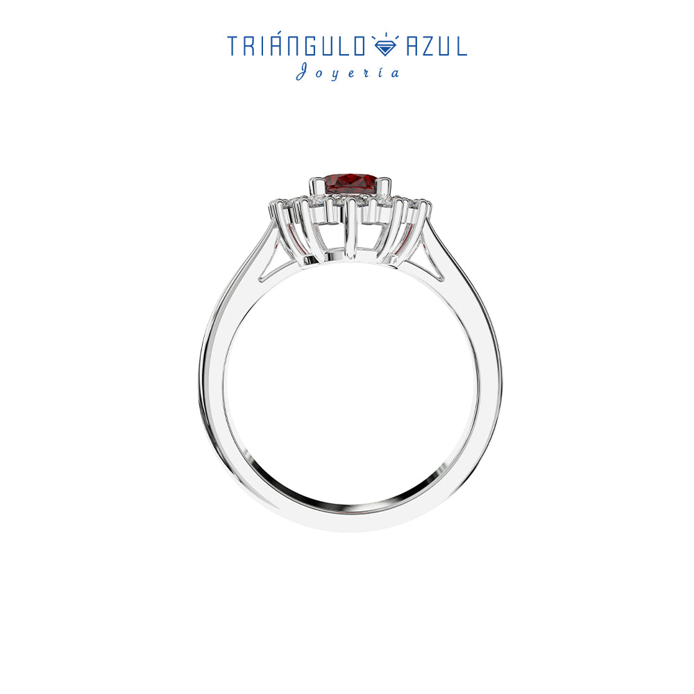 Anillo Lady D de Rubí con 1.12 CTS y Diamantes con 0.31 CTS Total en Oro Blanco de 14K