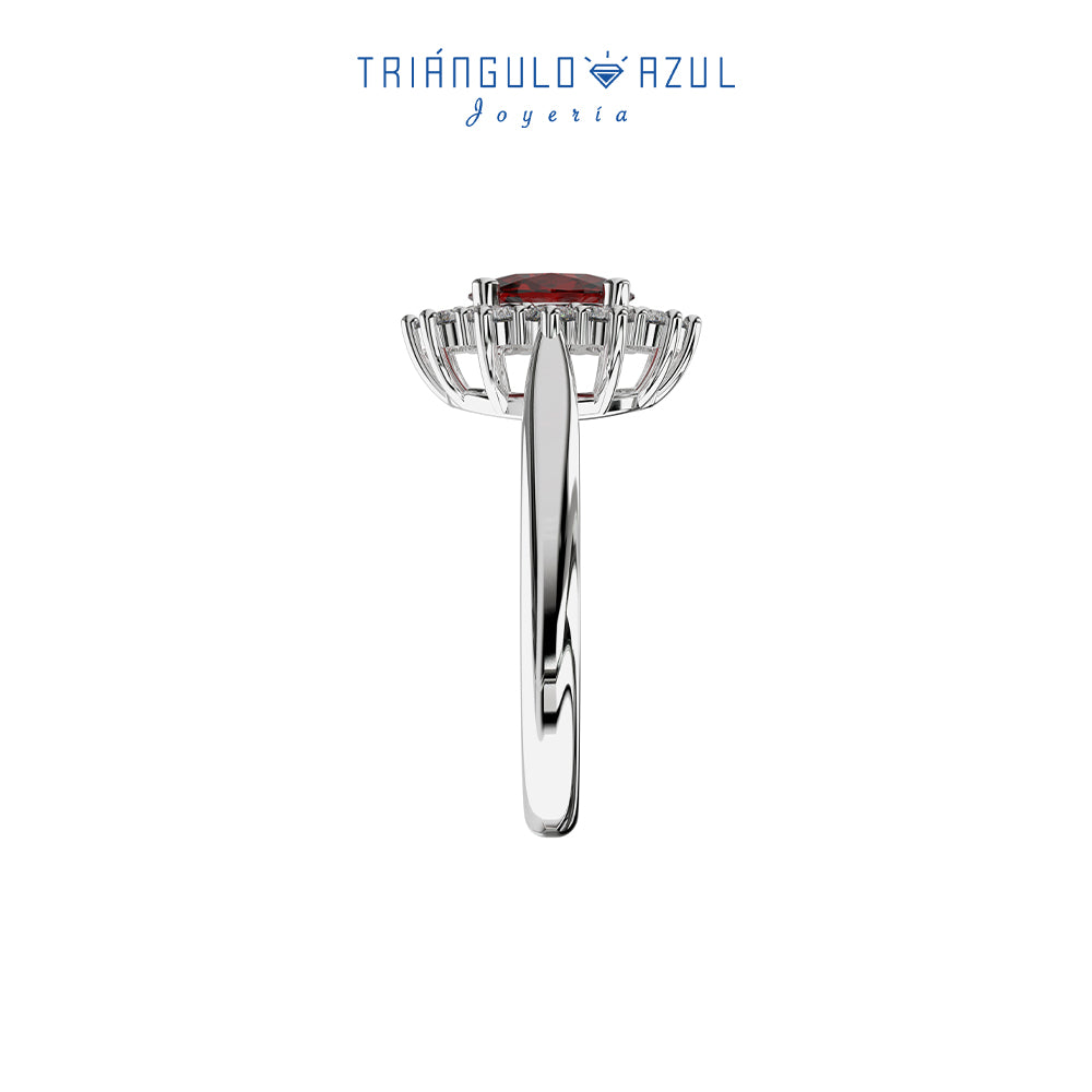 Anillo Lady D de Rubí con 1.12 CTS y Diamantes con 0.31 CTS Total en Oro Blanco de 14K