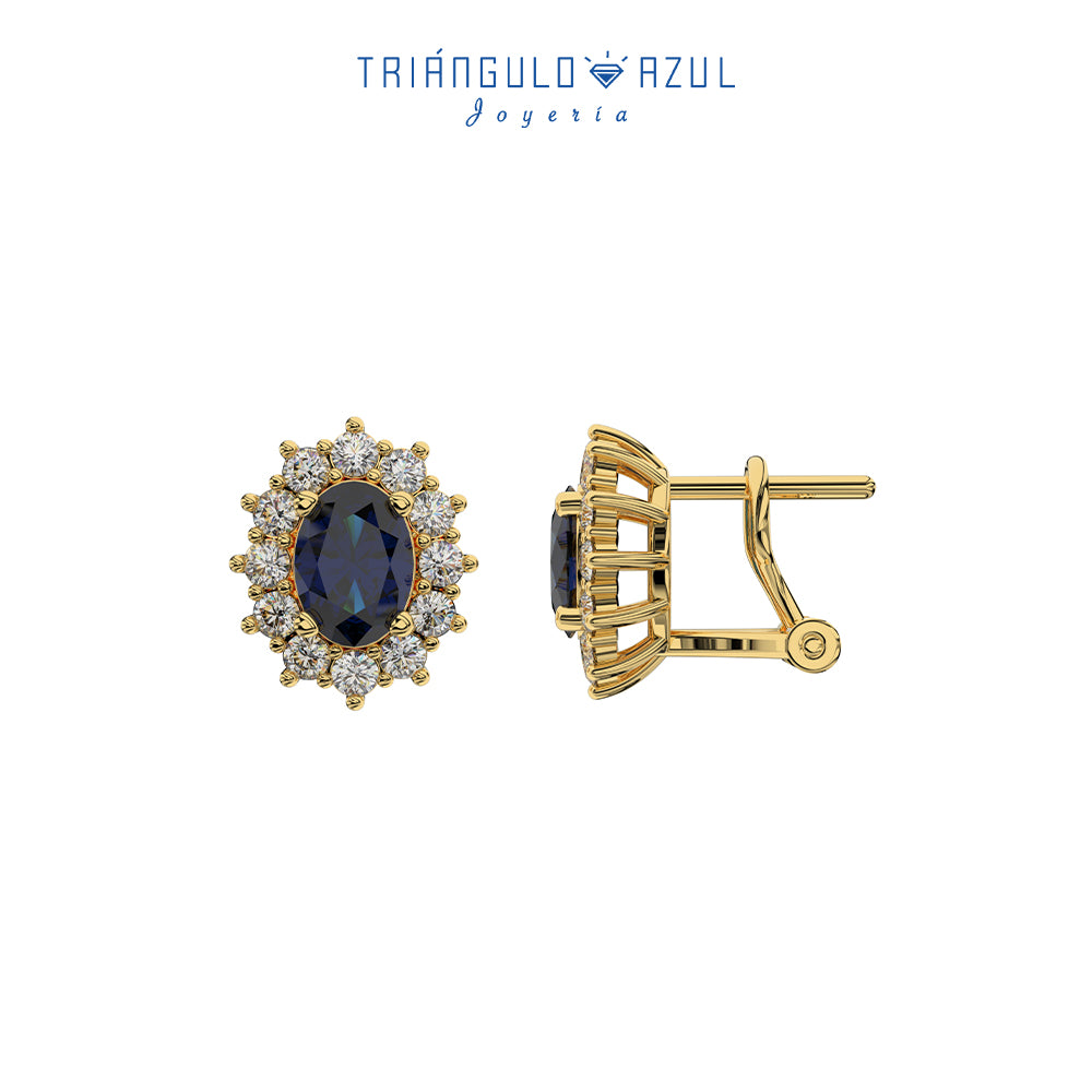Aretes Lady D de Zafiros y Diamantes en Oro Amarillo de 14K