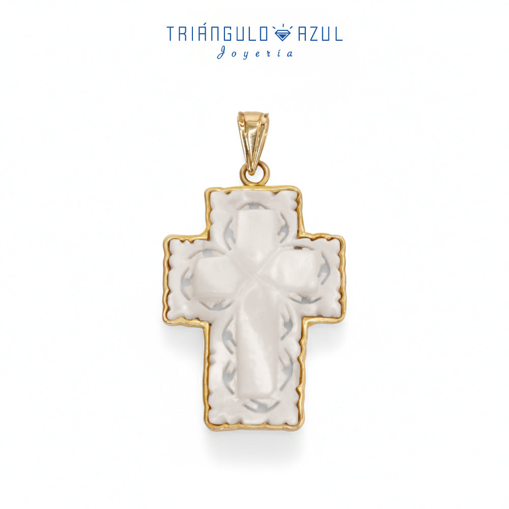 Dije Cruz con Madre Perla en Oro Amarillo de 14K