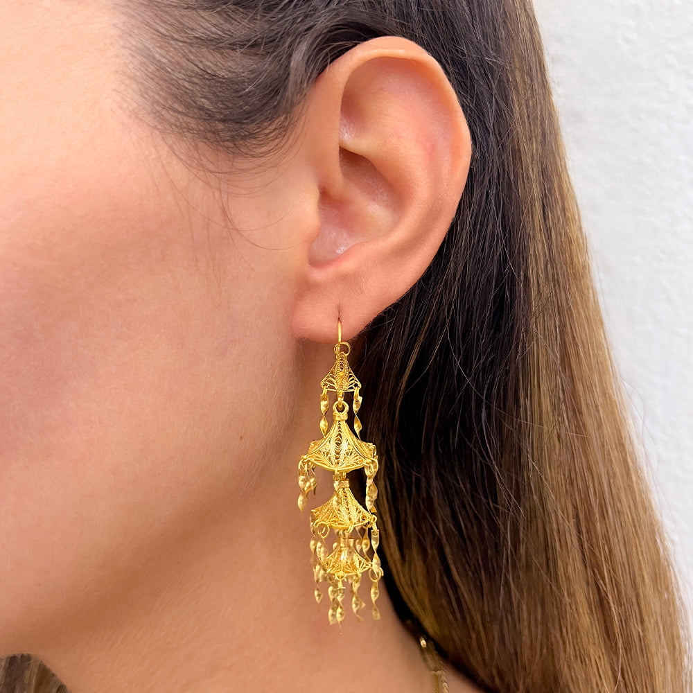 Aretes de Filigrana Jaulas de Oro Amarillo en 9K
