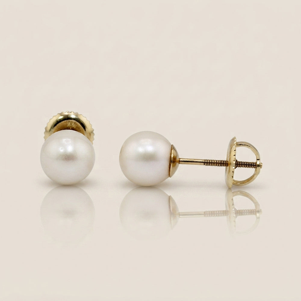 Broqueles de Perla en Oro Amarillo de 14K