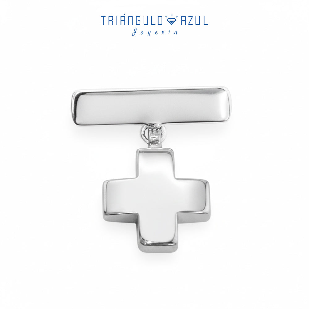 Broche Cruz en Oro Blanco de 14K