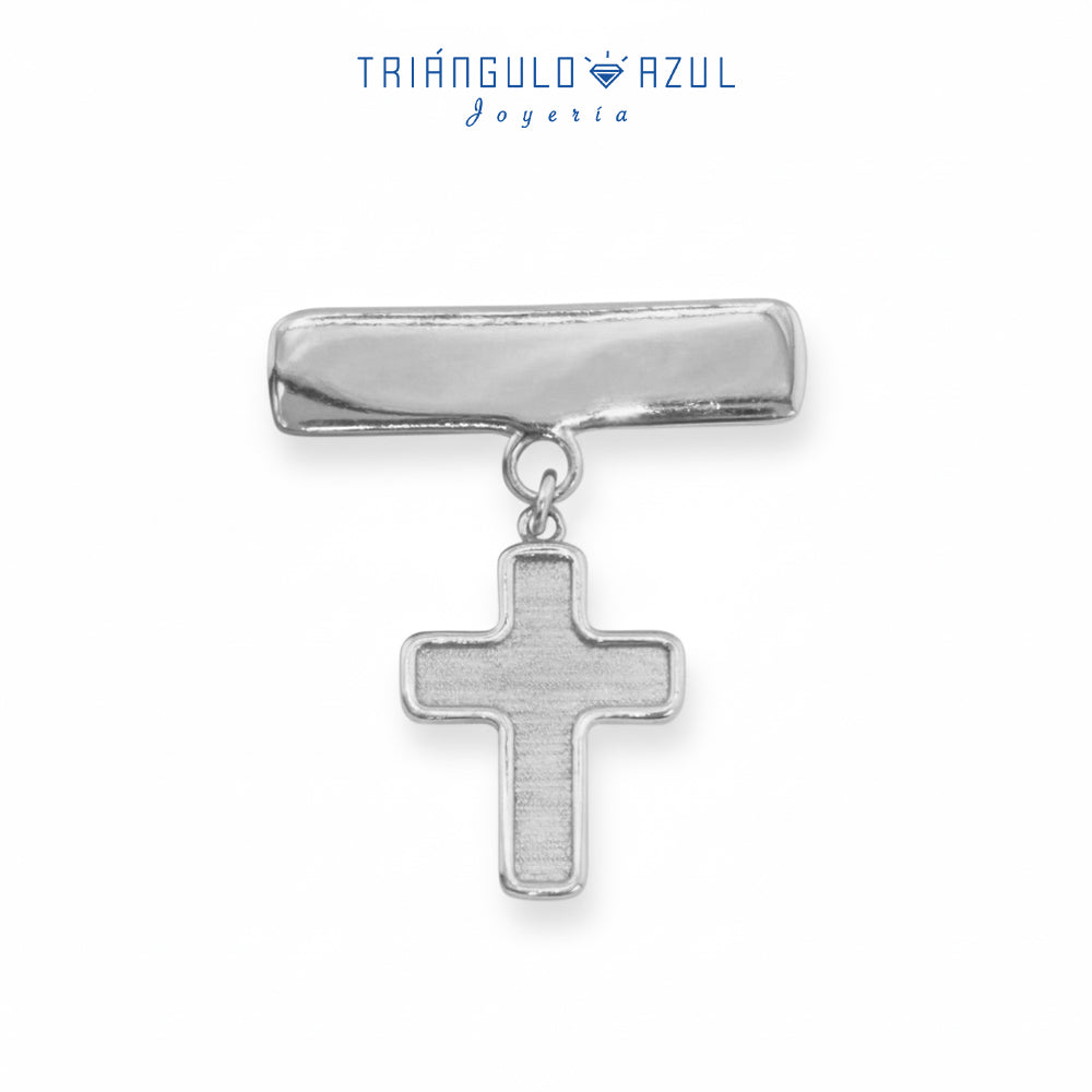 Cruz Plana con Placa en Oro Blanco de 14K