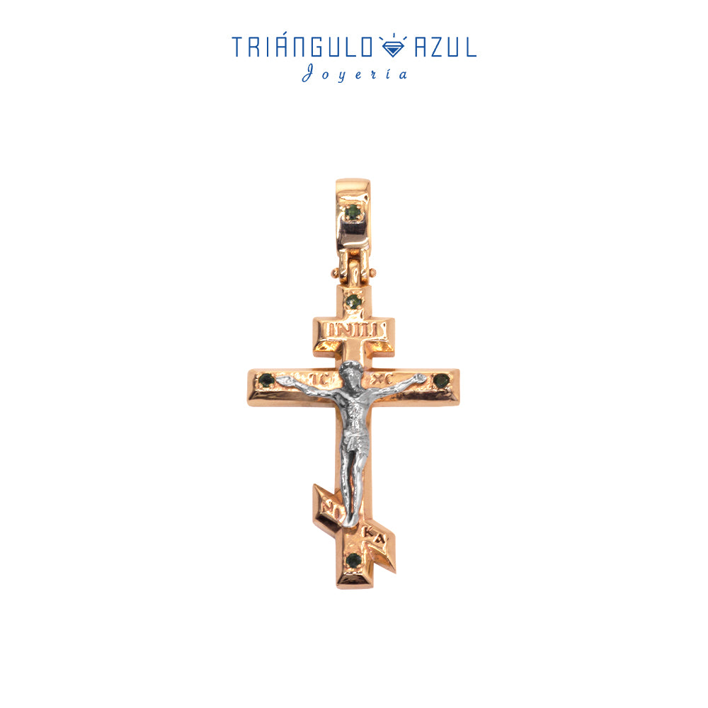 Dije Cruz de Esmeraldas con 0.11 CTS Total en Oro Amarillo y Blanco de 14K