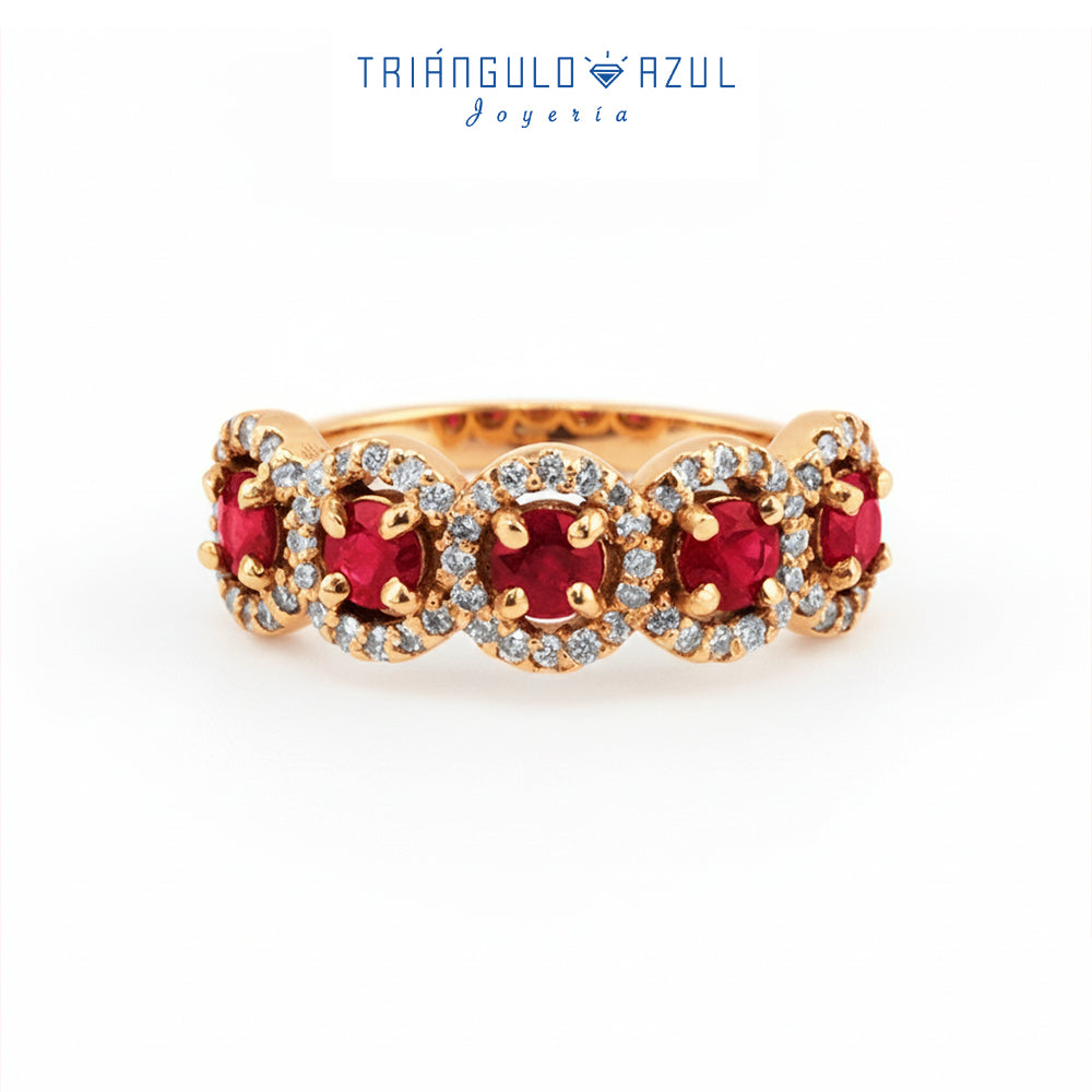 Churumbela Halo de Rubíes con 0.83 CTS Total y Diamantes con 0.35 CTS Total en Oro Amarillo de 14K