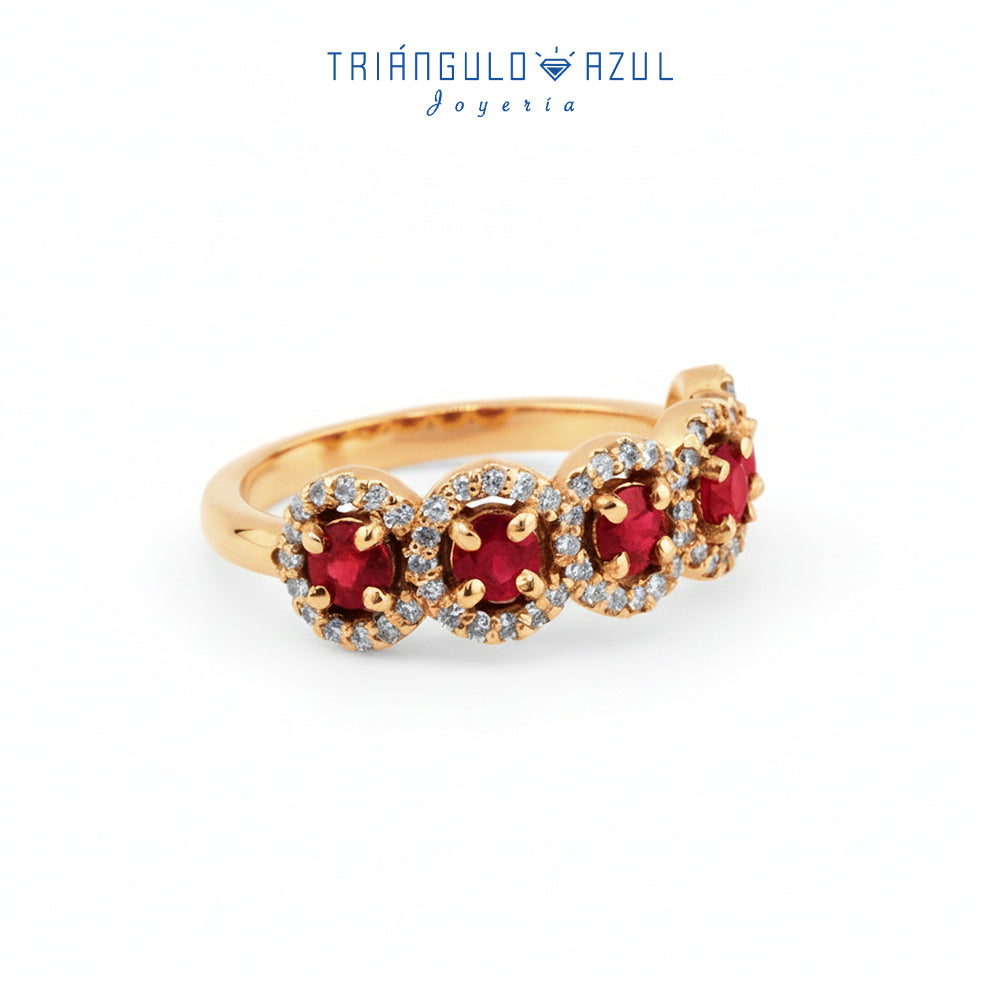 Churumbela Halo de Rubíes con 0.83 CTS Total y Diamantes con 0.35 CTS Total en Oro Amarillo de 14K