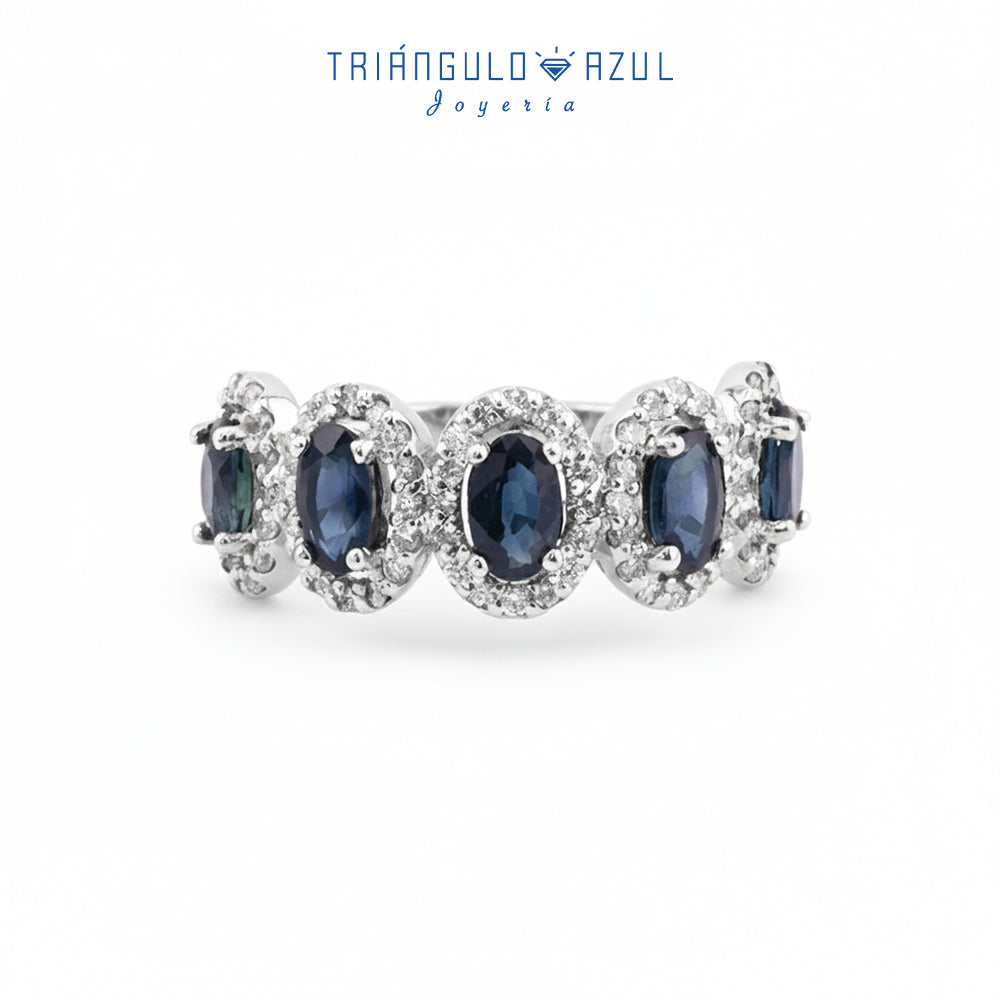 Churumbela Halo de Zafiros con 1.75 CTS Total y Diamantes con 0.44 CTS Total en Oro Blanco de 14K