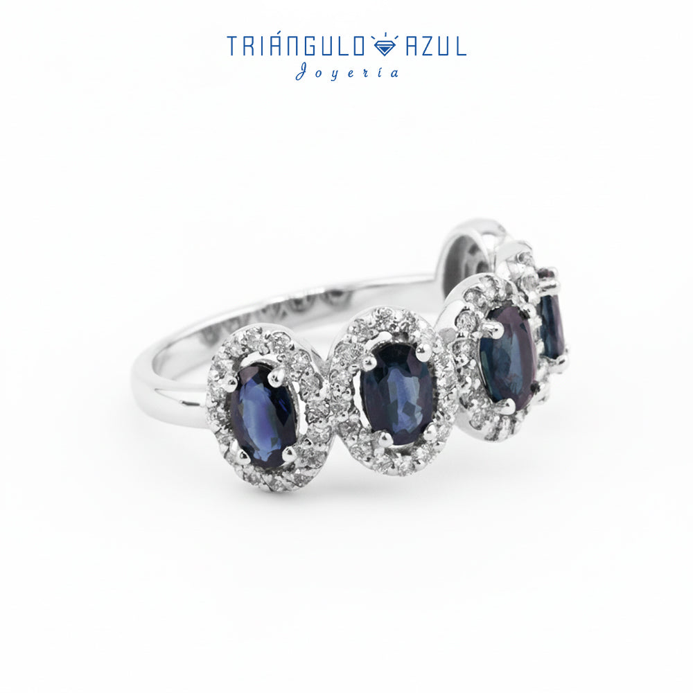 Churumbela Halo de Zafiros con 1.75 CTS Total y Diamantes con 0.44 CTS Total en Oro Blanco de 14K
