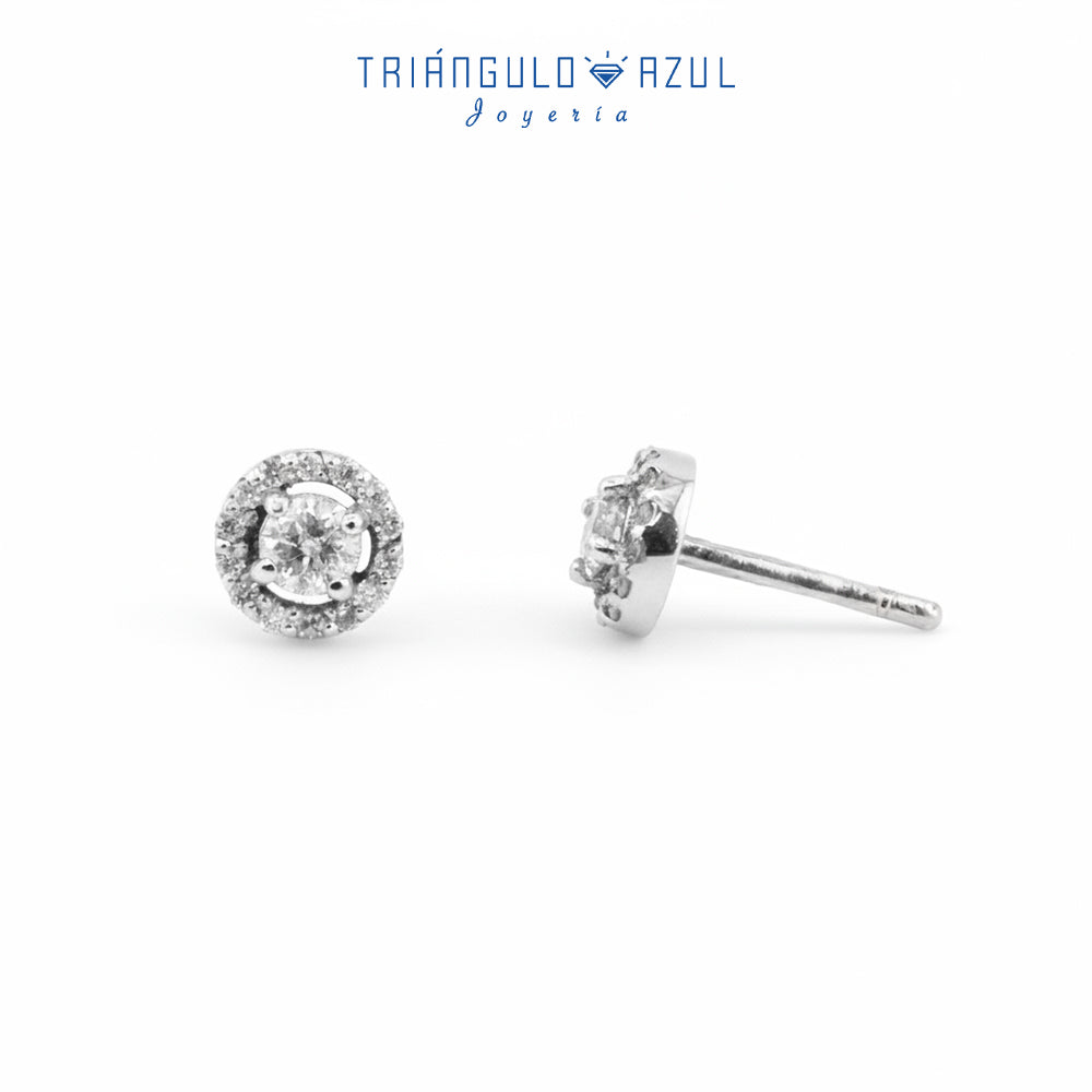 Broqueles Halo de Diamantes con 0.45 CTS Total en Oro Blanco de 14K