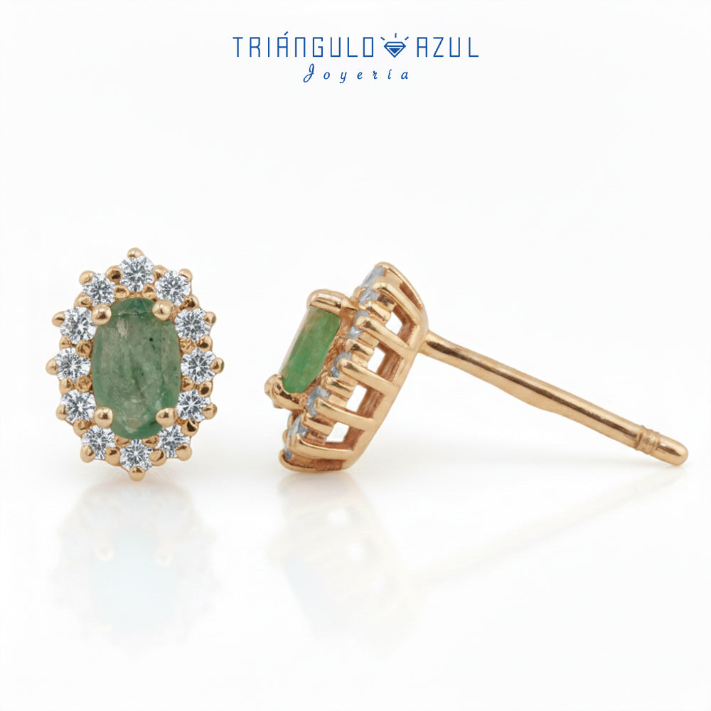 Aretes Lady D con Esmeraldas con 0.70 CTS Total y Diamantes con 0.26 CTS Total en Oro Amarillo con 14K