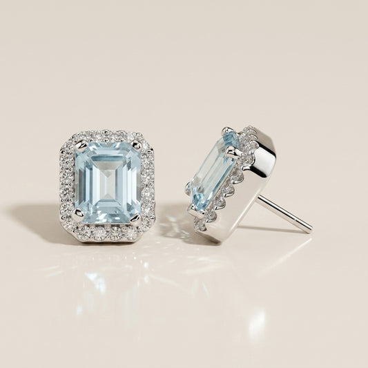 Aretes Andy Aguamarina y Diamantes en Oro Blanco de 14K