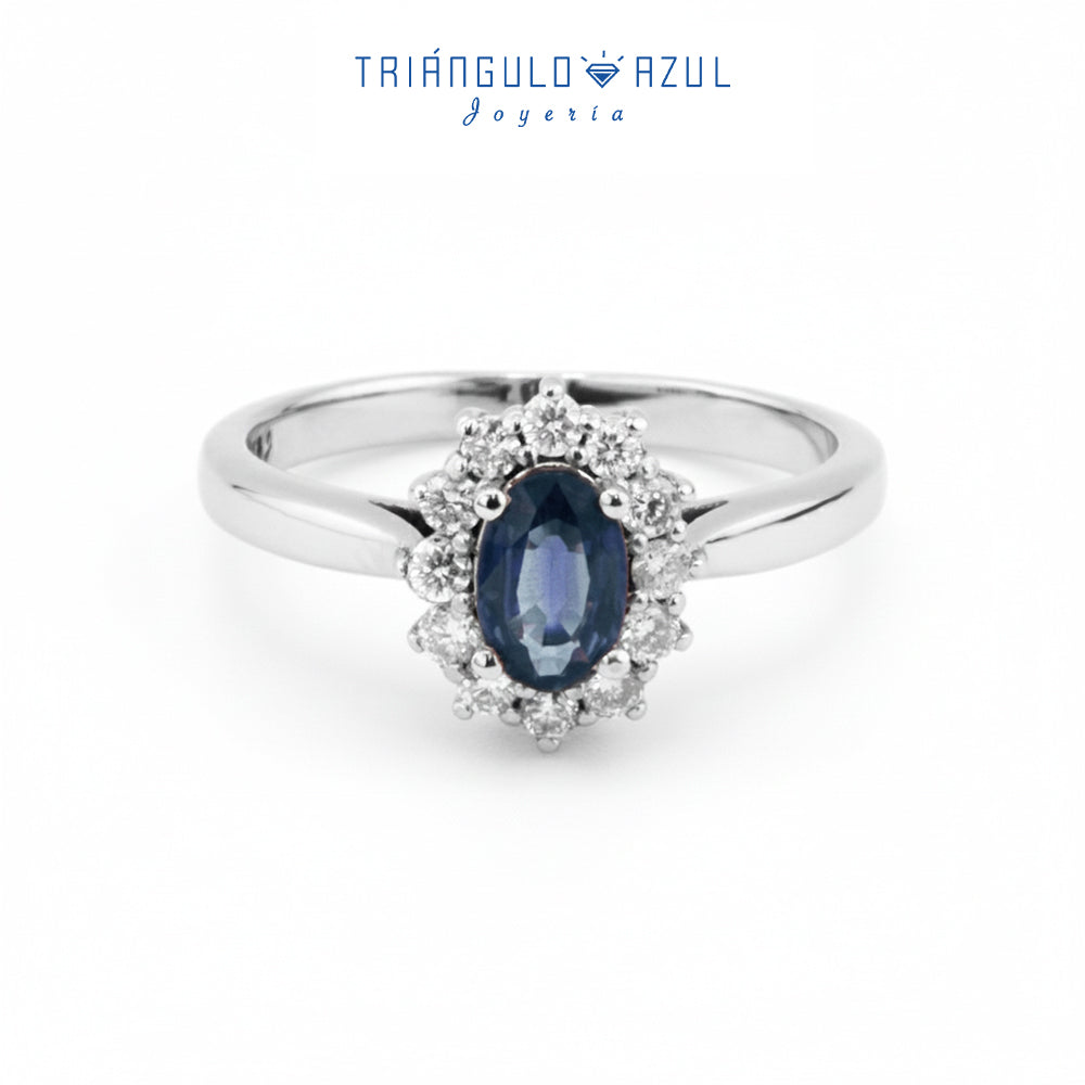 Anillo Lady D de Zafiro con 0.57 CTS Total y Diamantes con 0.25 CTS Total en Oro Blanco de 14K