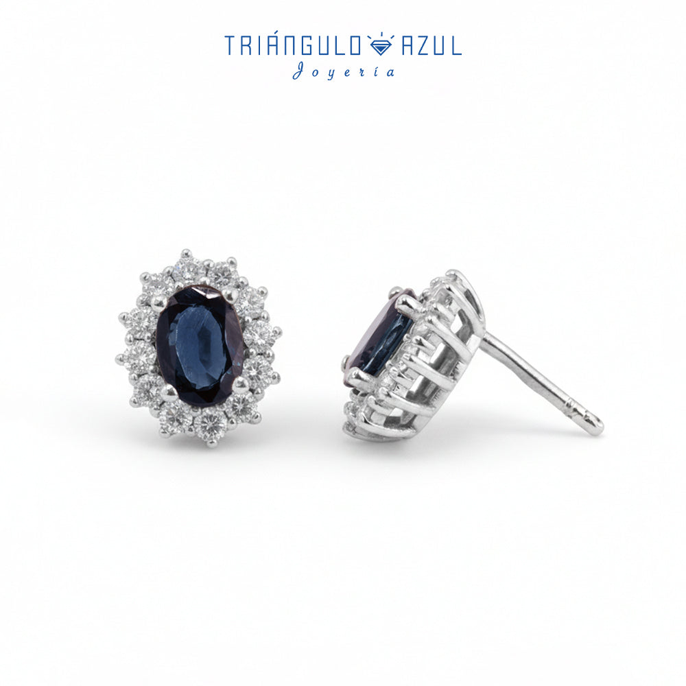 Aretes Lady D de Zafiro con 2.05 CTS Total y Diamantes con 0.83 CTS Total en oro Blanco de 14K