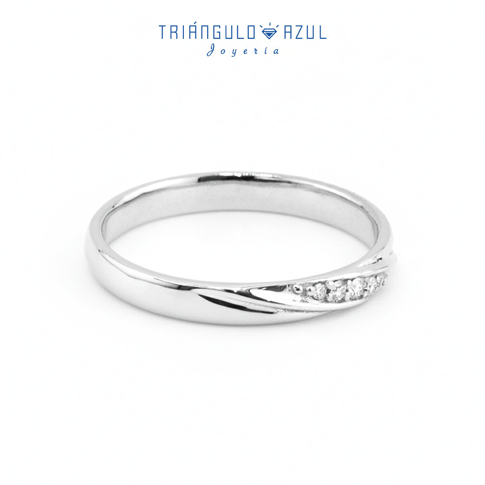Argolla Con Diseño Media Caña de 3mm de Diamantes con 0.06 CTS Total en Oro Blanco de 14K