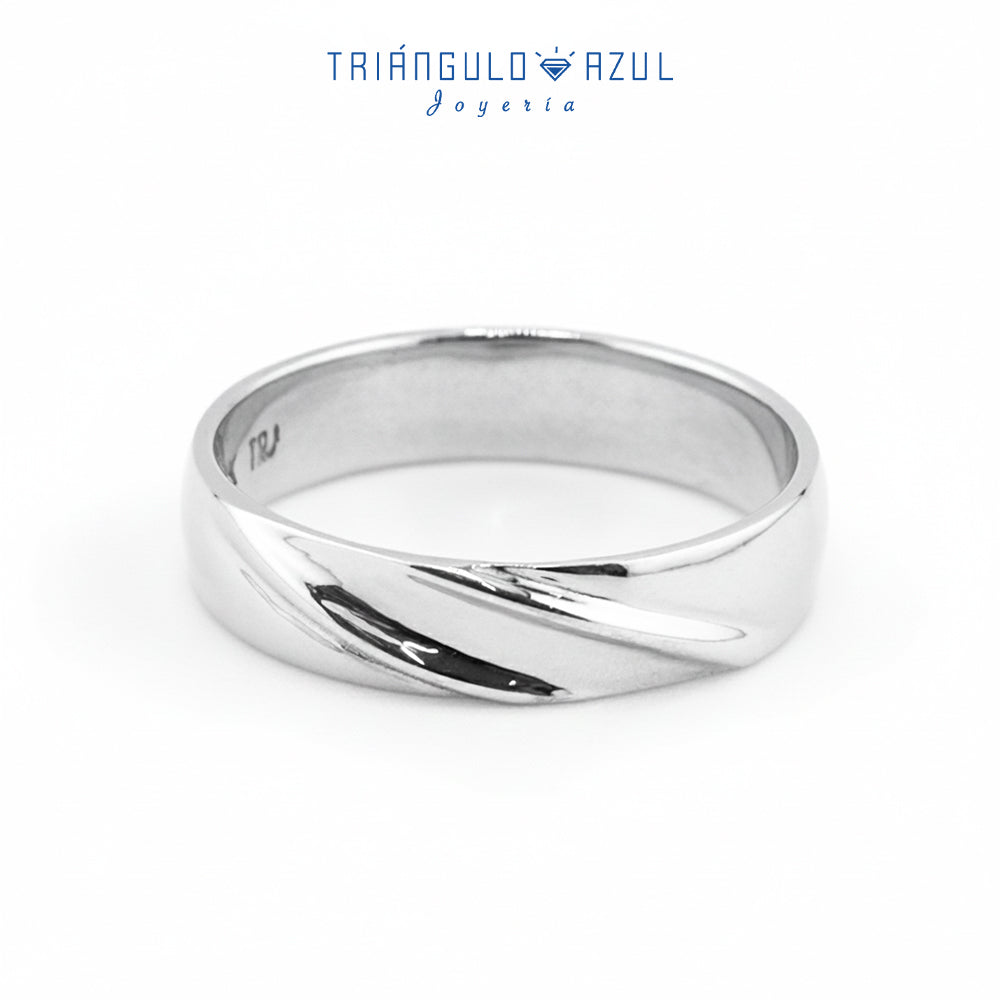 Argolla Con Diseño Media Caña 5mm en Oro Blanco de 14K