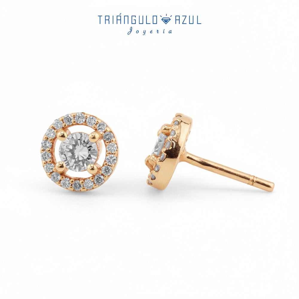 Broqueles Halo de Diamantes con 0.58 CTS Total en Oro Amarillo de 14K