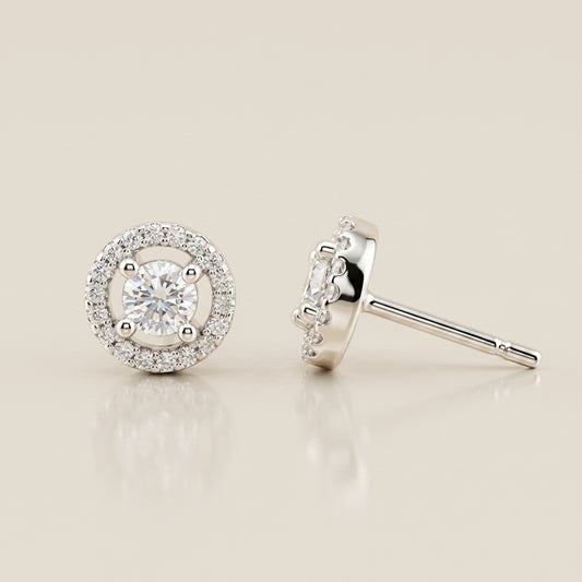Broqueles Halo con Diamantes en Oro Blanco de 14K