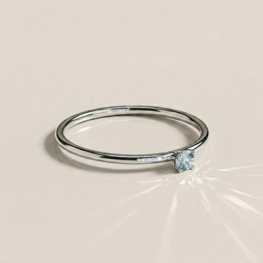 Anillo Solitario de Aquamarina en Oro Blanco de 14K