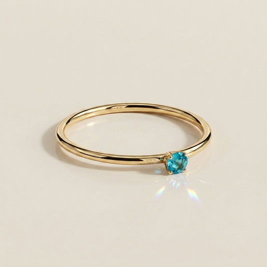 Anillo Solitario de Aquamarina en Oro Amarillo de 14K