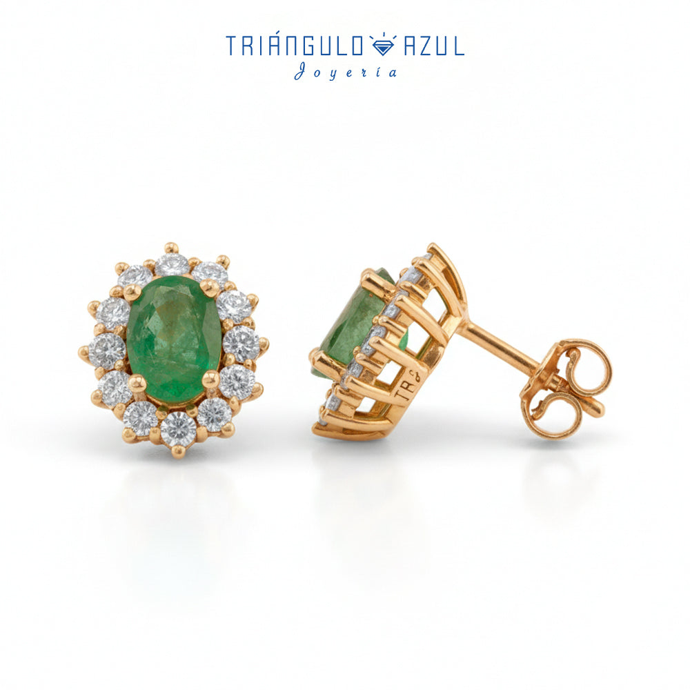 Aretes Lady D con Esmeraldas con 1.60 CTS Total y Diamantes con 0.80 CTS Total en Oro Amarillo de 14K