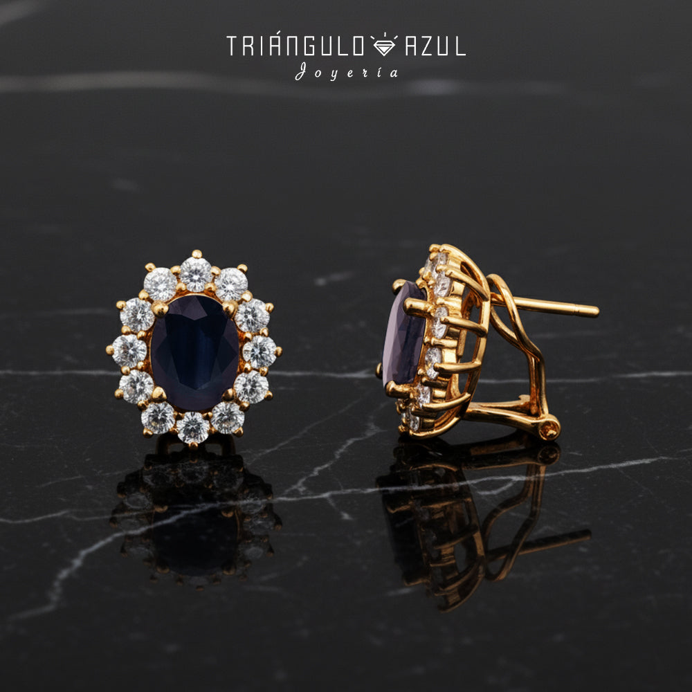 Aretes Lady D con Zafiros con 4.37 CTS Total y Diamantes con 2.05 CTS Total en Oro Amarillo con 14K