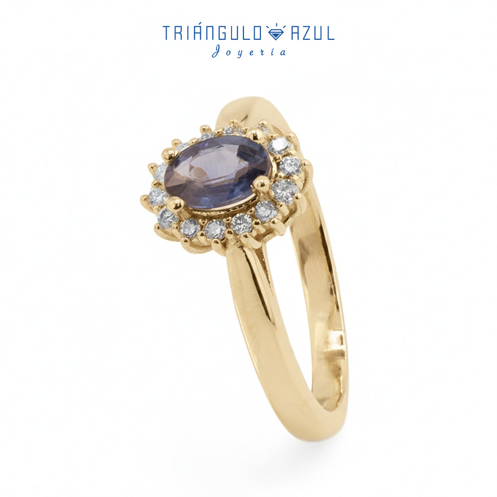 Anillo Lady D con Zafiro de 0.60 CTS Total y Diamantes con 0.16 CTS Total en Oro Amarillo de 14K